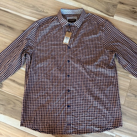 Johnston & Murphy Framd Squares Shirt Mens L Navy Rust Button Down - Picture 1 of 9